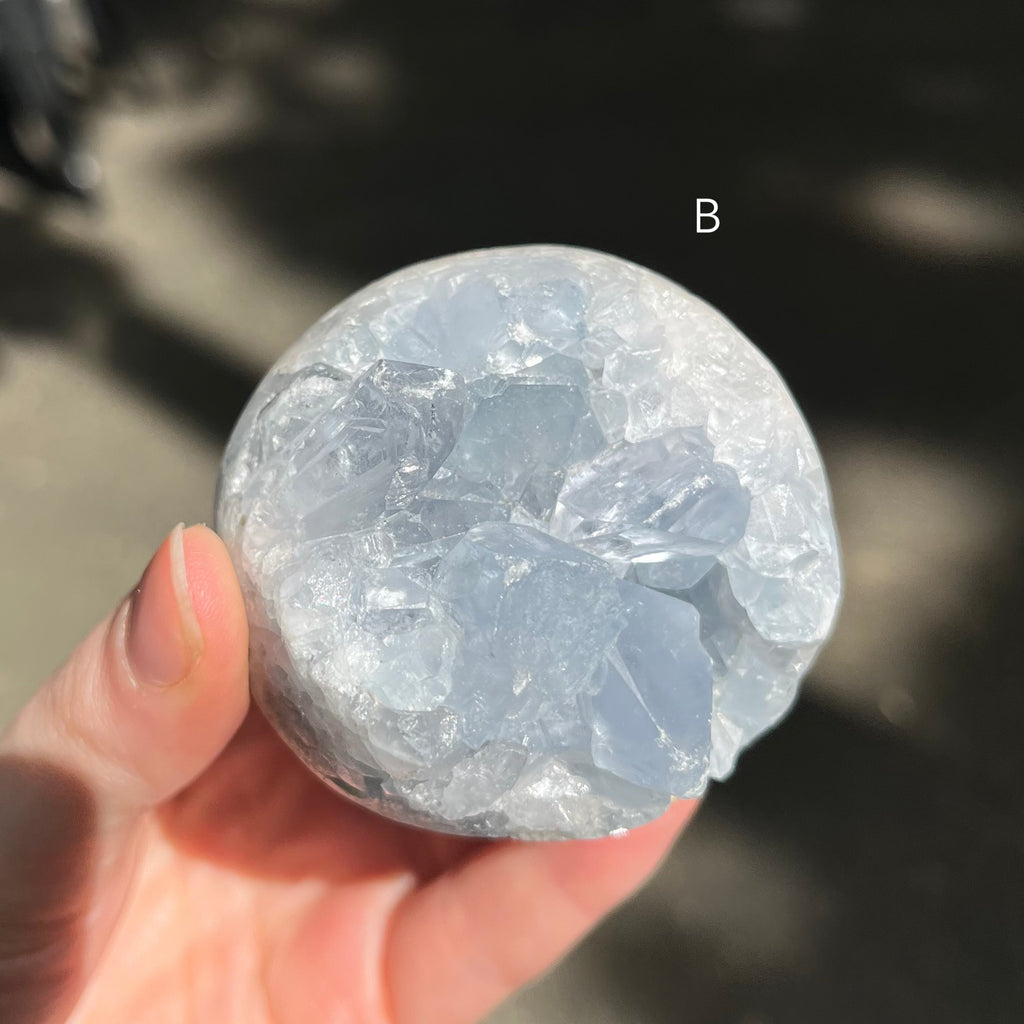 Celestite Cluster | Madagascar | Nice colour & crystal formation | Shaped into a Sphere | Gemini | Relax Clarify Mind | Open Higher Communication | AKA Celestine or Celestina | Genuine Gems from Crystal Heart Melbourne Australia since 1986