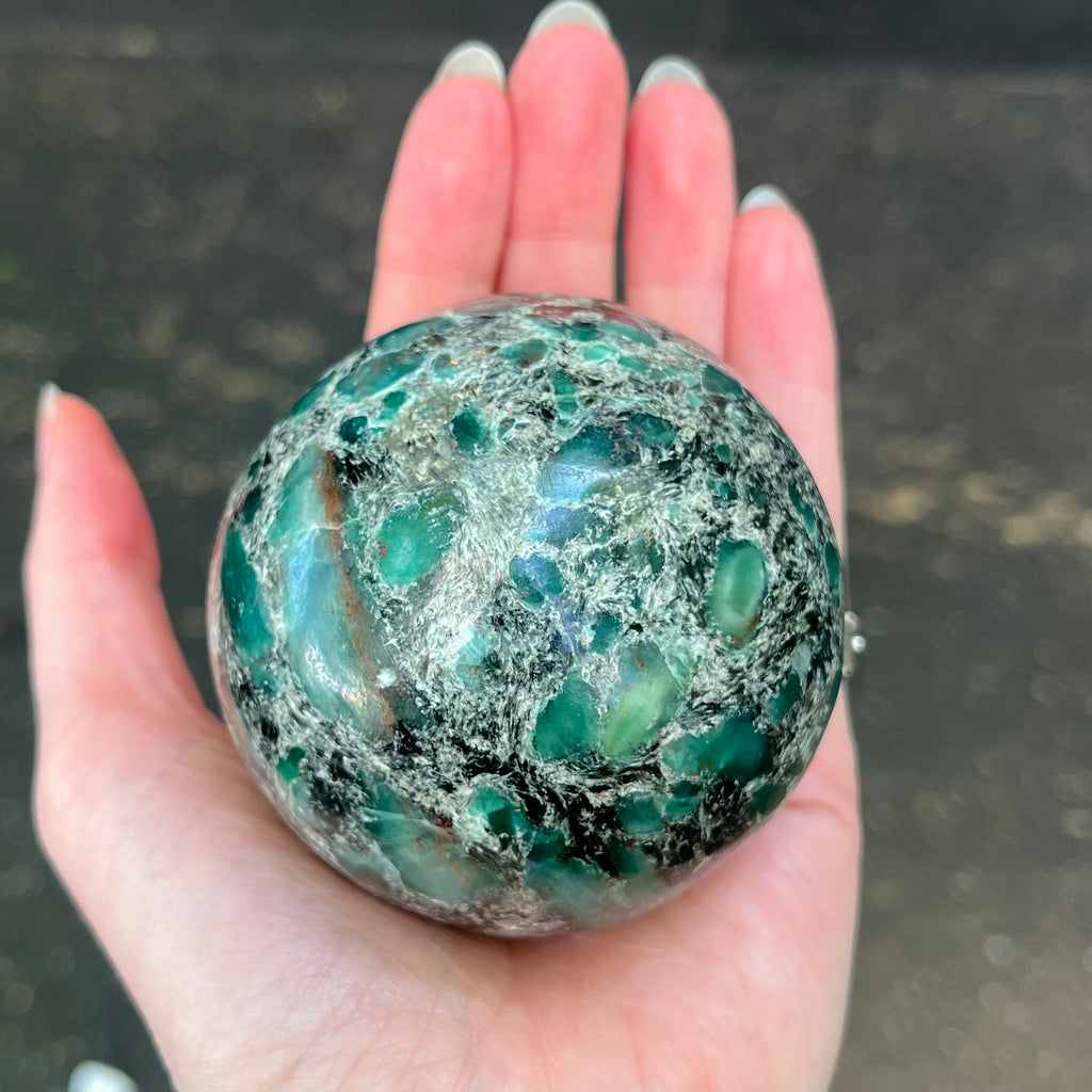 Emerald in Matrix Sphere | Genuine Stone | Well defined Emerald Crystals | Heart Healing | Inspirational | Motivating | Genuine Gems from Crystal Heart Melbourne Australia since 1986