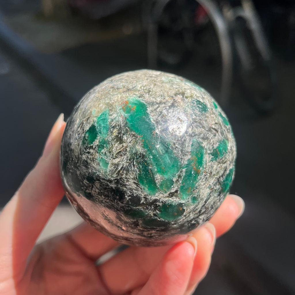 Emerald in Matrix Sphere | Genuine Stone | Well defined Emerald Crystals | Heart Healing | Inspirational | Motivating | Genuine Gems from Crystal Heart Melbourne Australia since 1986