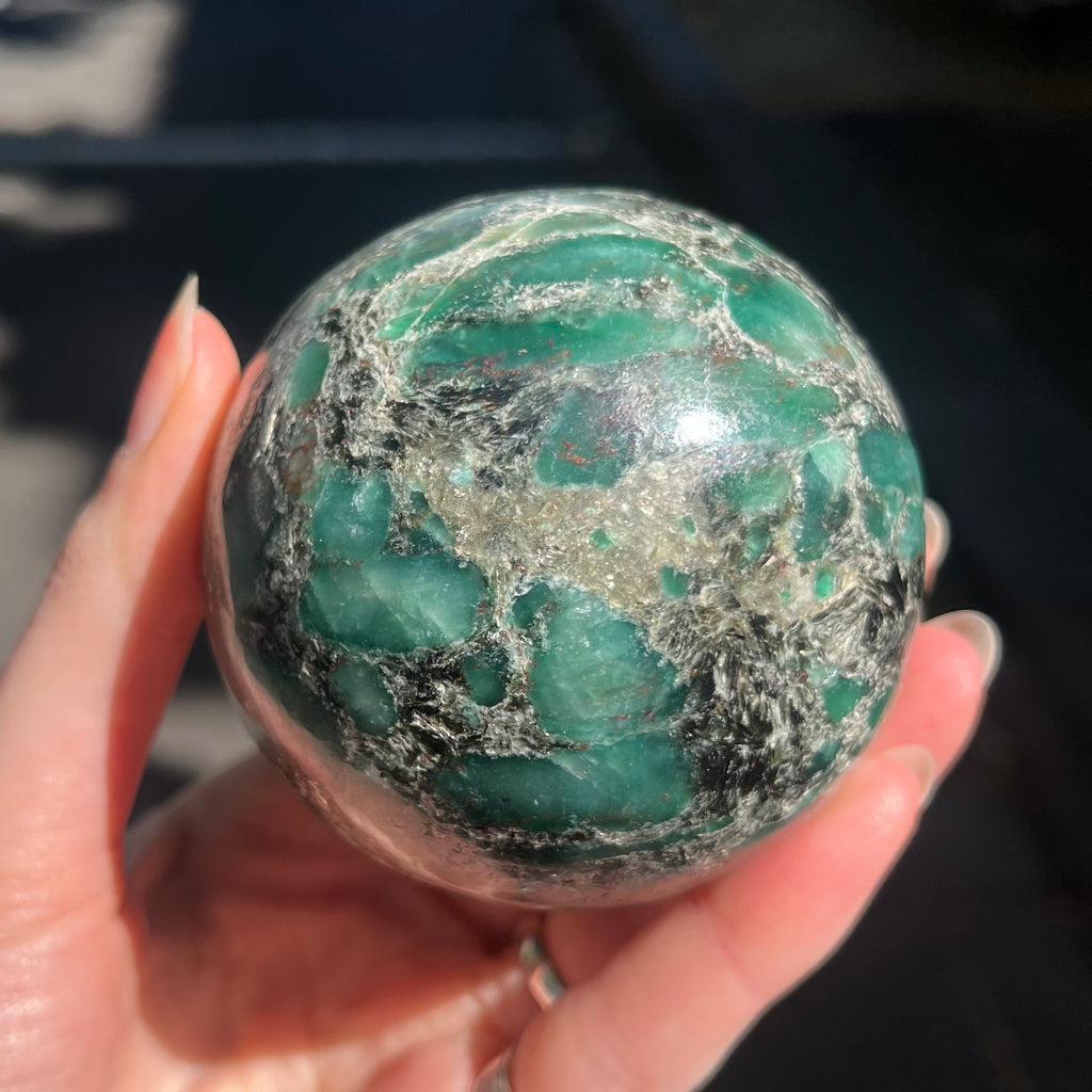 Emerald in Matrix Sphere | Genuine Stone | Well defined Emerald Crystals | Heart Healing | Inspirational | Motivating | Genuine Gems from Crystal Heart Melbourne Australia since 1986