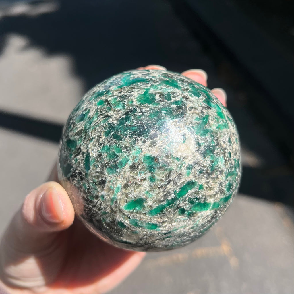 Emerald in Matrix Sphere | Genuine Stone | Well defined Emerald Crystals | Heart Healing | Inspirational | Motivating | Genuine Gems from Crystal Heart Melbourne Australia since 1986