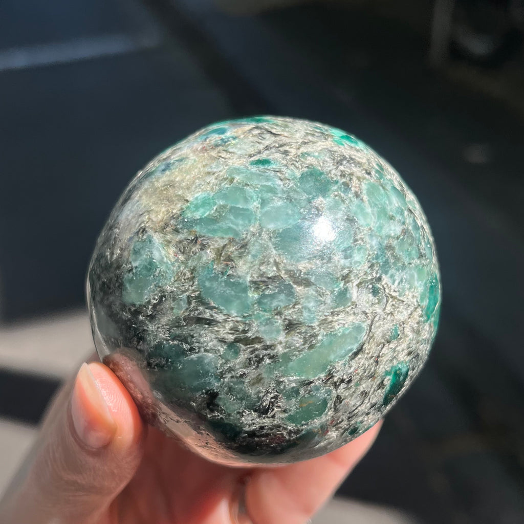 Emerald in Matrix Sphere | Genuine Stone | Well defined Emerald Crystals | Heart Healing | Inspirational | Motivating | Genuine Gems from Crystal Heart Melbourne Australia since 1986