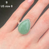 Teardrop Cabochon of Green Aventurine | Ring | US Size 7, 10 | AUS Size N1.2  | Good quality Sterling Silver setting | Known as The  'All Round Healer' | Plexus and Physical Heart |  more natural breathing and all the health benefits accruing from that | Genuine Gems from Crystal Heart Melbourne Australia since 1986