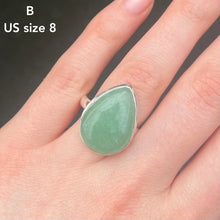 Load image into Gallery viewer, Teardrop Cabochon of Green Aventurine | Ring | US Size 7, 10 | AUS Size N1.2  | Good quality Sterling Silver setting | Known as The  &#39;All Round Healer&#39; | Plexus and Physical Heart |  more natural breathing and all the health benefits accruing from that | Genuine Gems from Crystal Heart Melbourne Australia since 1986