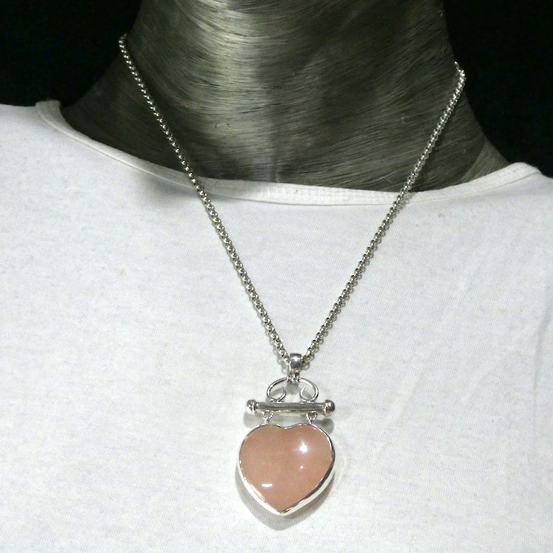 Rose Quartz Heart Pendant | Large Puff Heart | Good Colour | 925 Sterling Silver | Steampunk | Quality Silver work | Taurus Libra | Genuine Gems from Crystal Heart Melbourne Australia since 1986