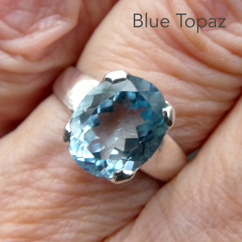 Blue Topaz  Ring | Flawless Faceted Cushion Oval | Sky to Swiss  Blue | 925 Sterling Silver | US Size 6 | 7 | 8 |  9 | Genuine Gems from Crystal Heart Melbourne Australia since 1986