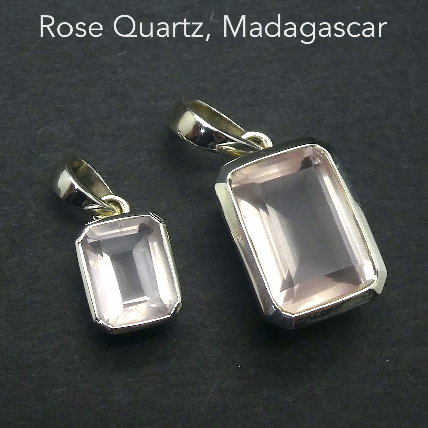 Rose Quartz Gemstone Pendant | Faceted Emerald Cut | Super Clear Madagascar Material | 925 Sterling Silver | Star Stone Taurus Libra  | Genuine Gemstones from Crystal Heart Melbourne since 1986 