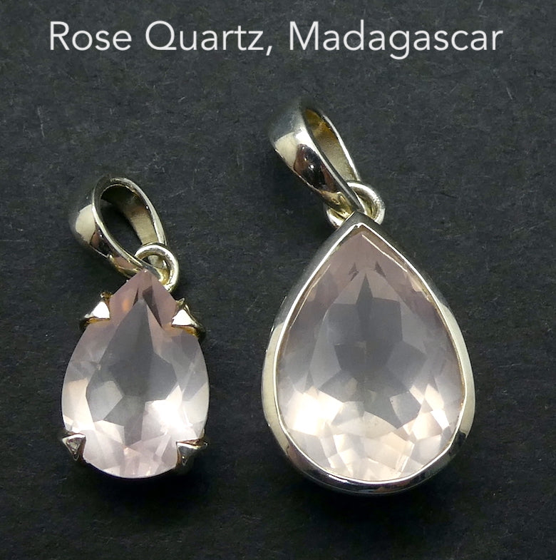 Rose Quartz Gemstone Pendant | Faceted Emerald Cut | Super Clear Madagascar Material | 925 Sterling Silver | Star Stone Taurus Libra  | Genuine Gemstones from Crystal Heart Melbourne since 1986 