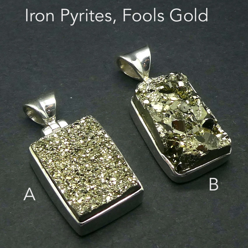 Peruvian Pyrites Cluster Pendant | AKA Fools Gold | 925 Silver | Well formed Golden Natural Crystals | Heart Shield Protection | Prosperity | Practical Intuition | Genuine Gemstones from Crystal Heart Melbourne since 1986