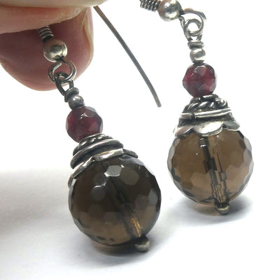 Natural Ruby Smoky Quartz Gemstone Beaded Silver Hook Chain