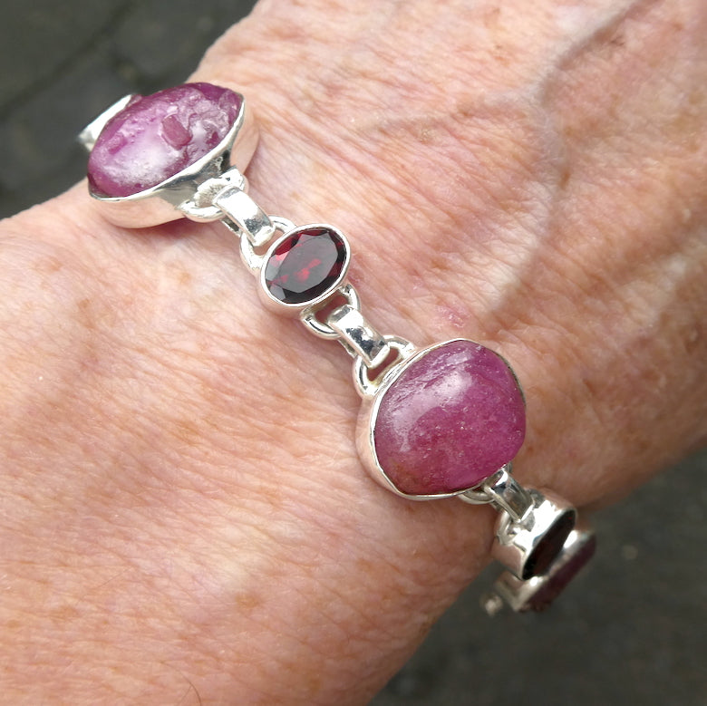 Silver and store Raw Faceted Ruby gemstone handmade bracelet