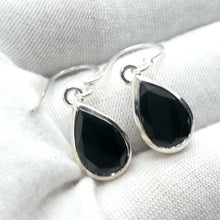 Load image into Gallery viewer, Black Tourmaline Earring | Faceted Teardrops | 925 Sterling Silver  | Empowers and unblocks the physical | protection from negative energies | Genuine Gems from Crystal Heart Melbourne Australia since 1986 