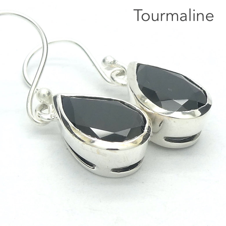 Black Tourmaline Earring | Faceted Teardrops | 925 Sterling Silver  | Empowers and unblocks the physical | protection from negative energies | Genuine Gems from Crystal Heart Melbourne Australia since 1986 