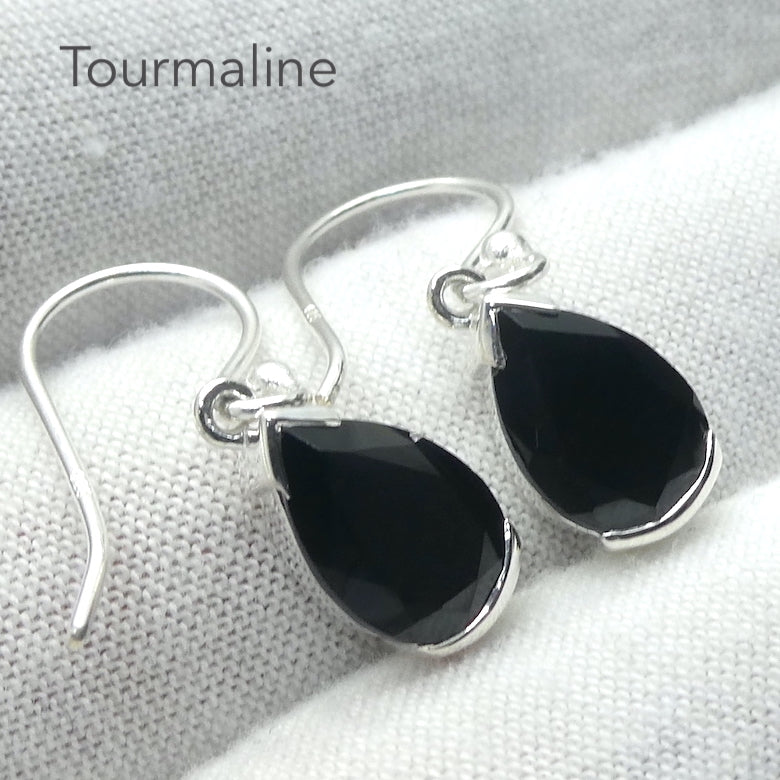 Black Tourmaline Earring | Faceted Teardrops | 925 Sterling Silver  | Empowers and unblocks the physical | protection from negative energies | Genuine Gems from Crystal Heart Melbourne Australia since 1986 