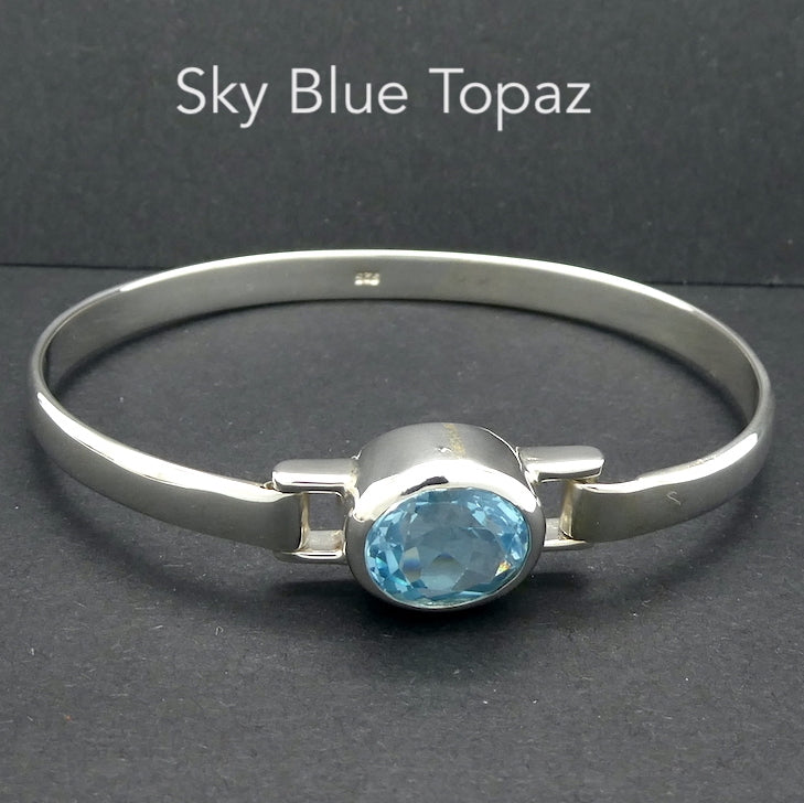 Blue Topaz Bracelet Bangle  | large Faceted Oval | bezel set | Open Back | Genuine Gemstones from Crystal Heart Melbourne Australia since 1986