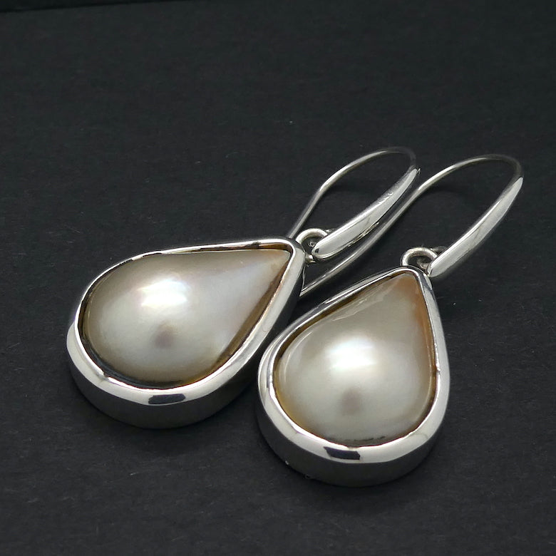  Pearl Earrings | Mabe Teardrops | 925 Sterling Silver | Lovely Lustre | Superior Bezel setting with custom hooks | Genuine Gems from Crystal Heart Melbourne Australia since 1986