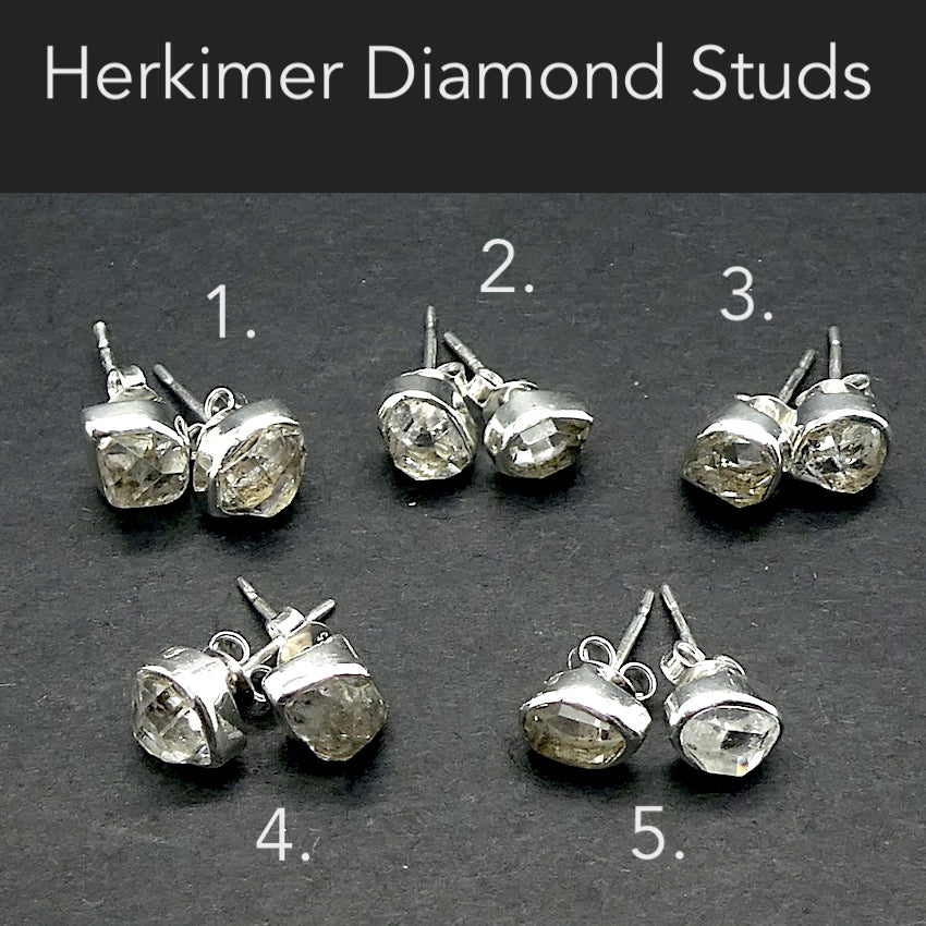 Herkimer Diamond Stud Earrings | 925 Sterling Silver | Herkimer County NY State | Genuine Gems from Crystal Heart Melbourne Australia since 1986