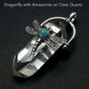 Dragonfly Pendant | 925 Sterling Silver | Lovely Detail | Amazonite | Round Cabochon |  Clear Quartz double termination | Genuine Gems from Crystal Heart Melbourne Australia since 1986