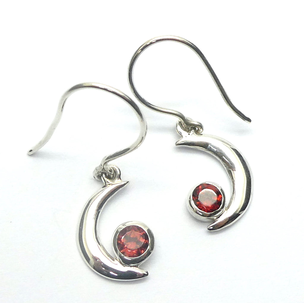 Garnet Gemstone Earrings | Faceted Round in Crescent Moon | Dainty 925 Sterling Silver | Genuine Gems from Crystal Heart Melbourne Australia since 1986