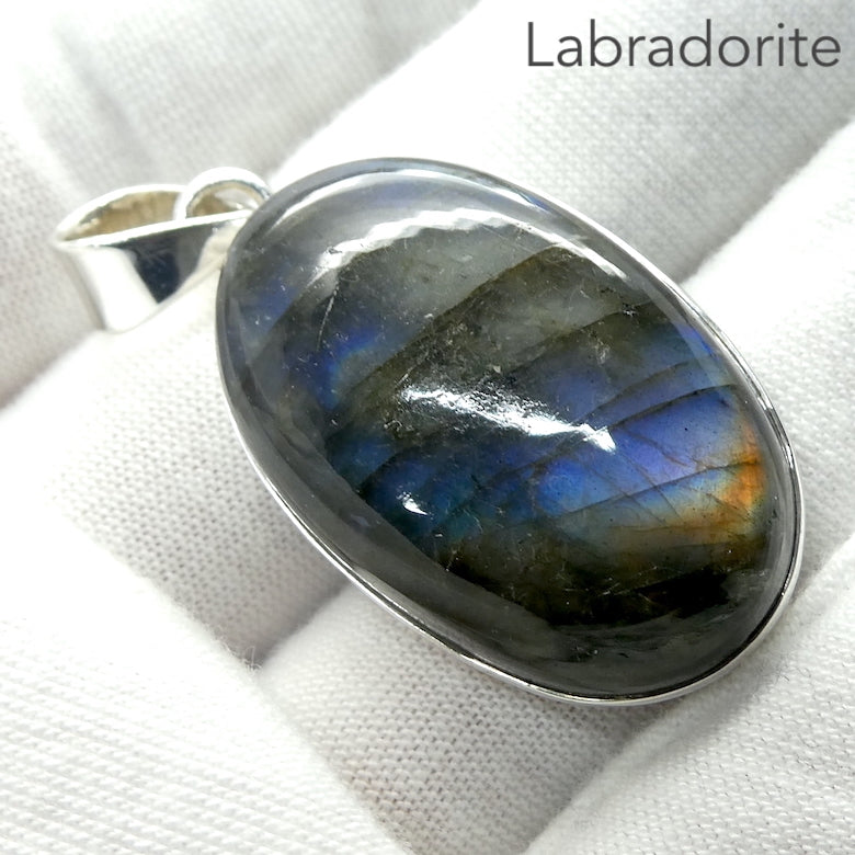 Labradorite Pendant | Nice Colour Flash | Large oval cabochon | Bezel Set with open back |  Genuine Gems from Crystal Heart Melbourne Australia since 1986