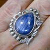 Blue Kyanite Ring | Teardrop Cabochon | 925 Sterling Silver | US Ring Size 7 | AUS Size N1/2  | Bezel set Bold Tribal Silver Design | Genuine Gems from Crystal Heart Melbourne Australia since 1986