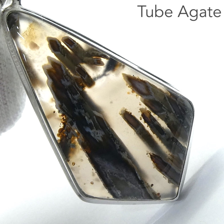 Tube Agate Chalcedony Pendant | Kite shaped Cabochon | 925 Sterling Silver |  Feminine Power | Cellular Harmony | Memory | Energy | Genuine Gemstones from Crystal Heart Melbourne Australia since 1986