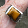 Tiger Eye Ring | Large finger Size | Oblong Cabochon | Mens Signet Style | 925 Sterling Silver | US Size 13 | Heavy Silver | Celtic Fretwork | Focus |  Leo | Genuine Gems from Crystal Heart Australia since 1986