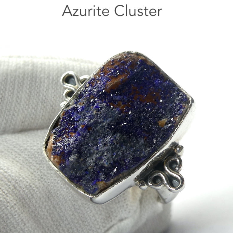 Azurite Ring | Raw Drusy | Teardrop | 925 Sterling Silver | Bezel Set | Vision Quest | True Heart Self |  Manifest | Adjustable size 7 to 8.5 | Genuine Gemstones from Crystal Heart Melbourne Australia since 1986