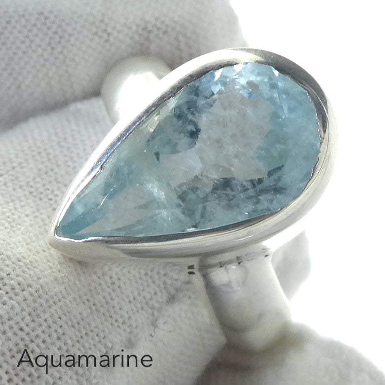 Aquamarine Ring | Faceted Teardop | 925 Sterling Silver | US Size 8.75 | AUS Size R | Genuine Gems from Crystal Heart Melbourne Australia since 1986