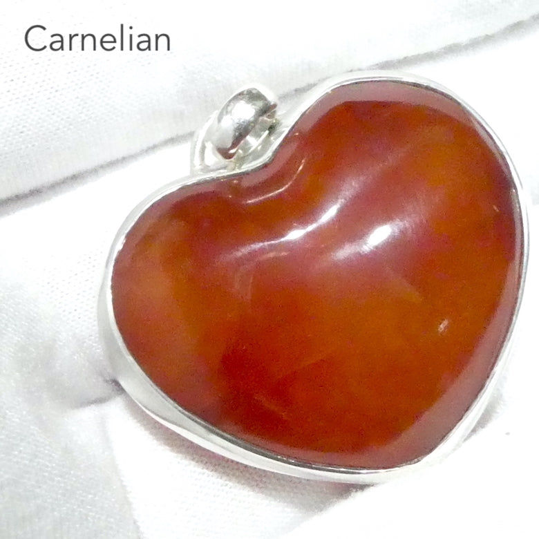 Carnelian Cabochon Pendant | Large Heart | 925 Sterling Silver Setting | Creativity Focus | Cancer Leo Taurus | Genuine Gems from Crystal Heart Melbourne Australia since 1986 | AKA Cornelian or Sard 