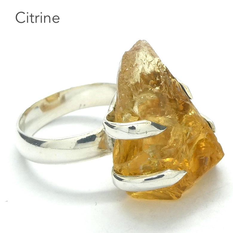 Lovely Clear Raw Citrine Nugget Ring | Natural Uncut Gems | 925 Sterling Silver | Stylish Secure Claw Setting | US Size 5.75 | AUS Size L | Genuine Gems from  Crystal Heart Melbourne Australia since 1986