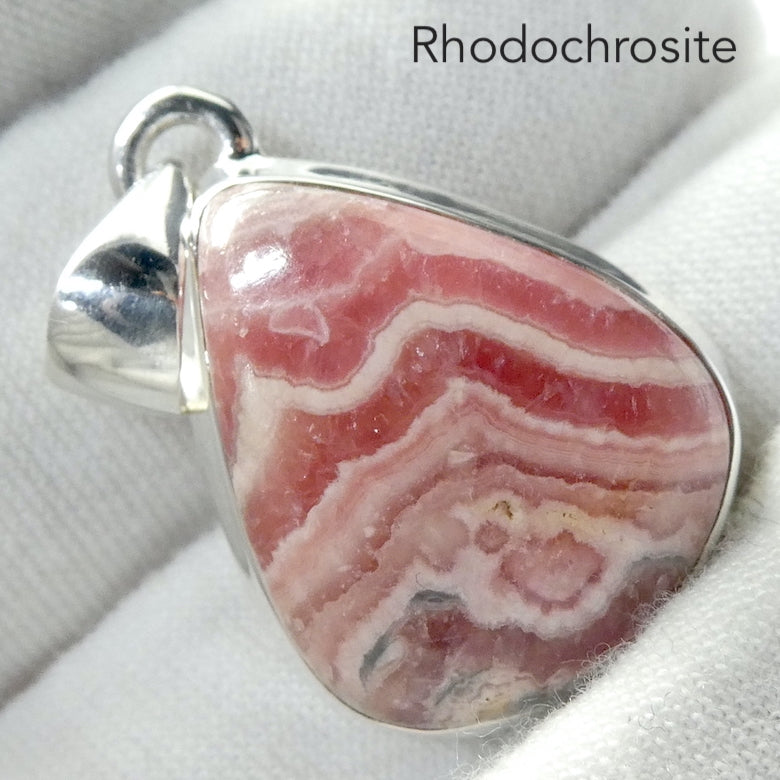 Rhodochrosite Pendant | Translucent Salmon pink with good translucence | 925 Sterling Silver Setting with open back | Deep compassion, wish fulfillment | Genuine Gems from Crystal Heart Melbourne Australia since 1986