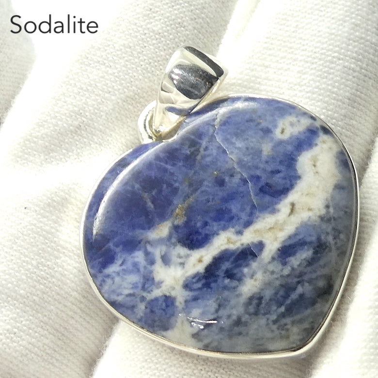 Sodalite Pendant, Heart Cabochon, 925 Sterling Silver