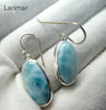 Larimar Earrings | 925 Sterling Silver | long oval | Dominican Republic Caribbean | Leo Stone | Pectolite Variety | Oceanic Sky blue Pectolite variety | Genuine Gems from Crystal Heart Melbourne Australia since 1986