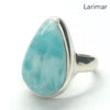 Larimar Ring | 925 Sterling Silver | Cabochon Teardrop | US Size 8.75 | AUS Size R  | Dominican Republic Caribbean | Leo Stone | Pectolite Variety | Oceanic Sky blue Pectolite variety | Genuine Gems from Crystal Heart Melbourne Australia since 1986