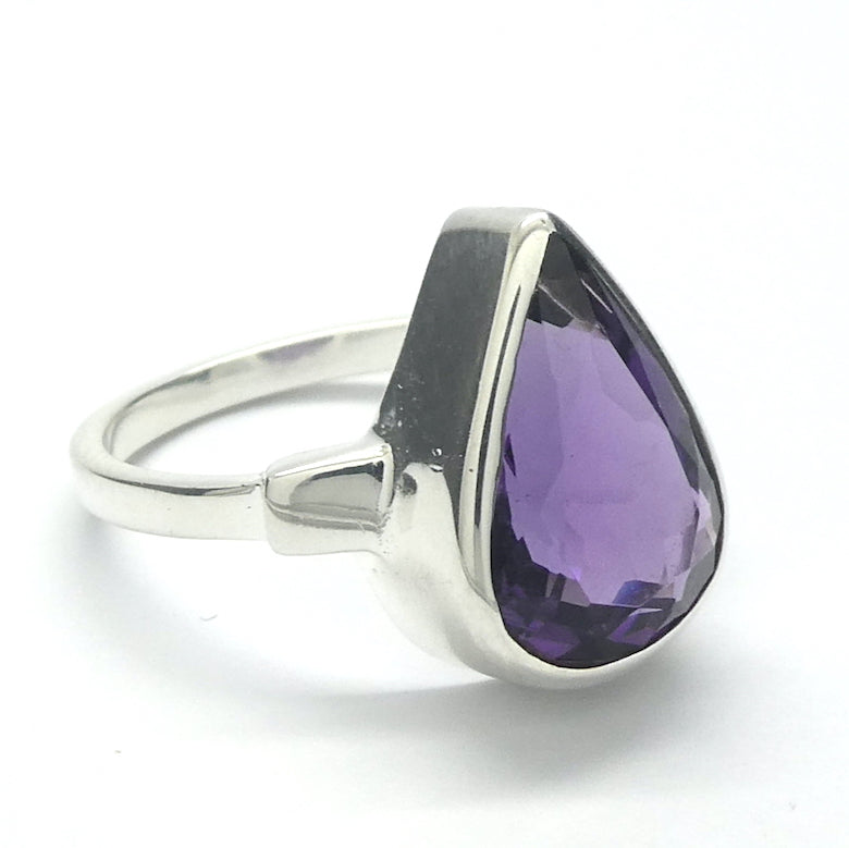 Amethyst Ring, AAA Faceted Teardrop, 925 Sterling Silver