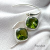 Peridot Earrings | Faceted Square Diamonds | 925 Sterling Silver | Bezel Set,  Open Backs | Designer Hooks ~ stylish and secure | Joyful Heart Luck Prosperity | Genuine Gems from Crystal Heart Australia since 1986