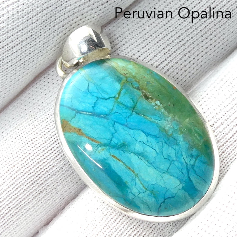 Peruvian Opalina Pendant | Oval Cabochon | 925 Sterling Silver Setting | Uplift and protect the Heart | Connect Heaven and Earth | Peaceful Power | Spiritual Silence  Creativity | Expression | Genuine Gems from Crystal Heart Melbourne Australia since 1986