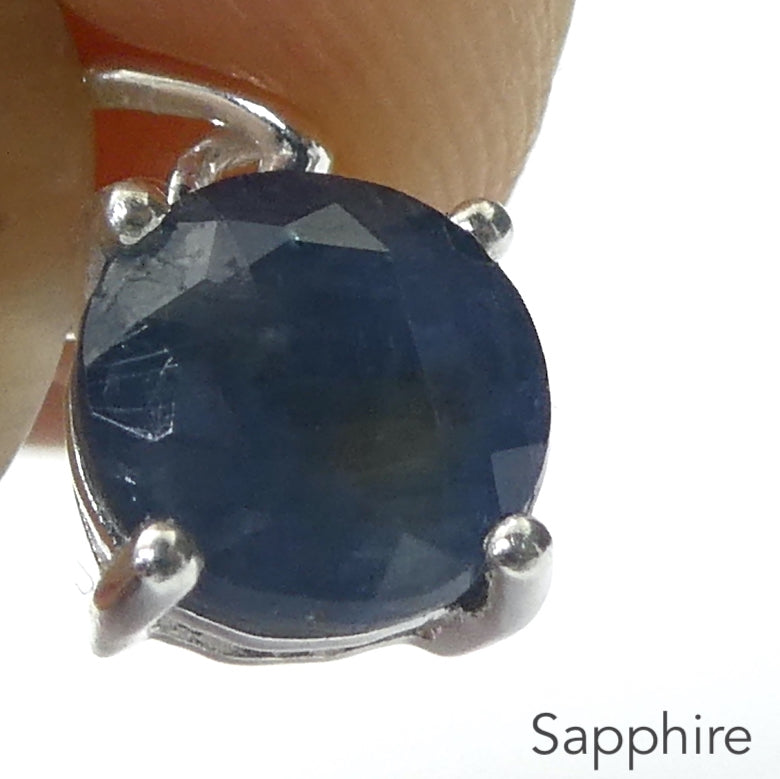 Blue Sapphire Pendant | Faceted Round | 925 sterling Silver | Spiritual Devotion and enlightenment | Be your best | Understand Mental and Emotional sources of stress | Genuine Gemstones from Crystal Heart Melbourne Australia since 1986