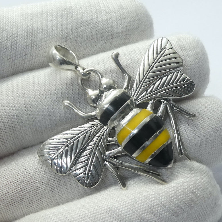 Bee Jewelry  Pendant | 925 Sterling silver with Black and Gold Enamel | Pendant | Creativity fertility Goddess wisdom power | Melissa | Merovingian | Crystal Heart Melbourne Australia since 1986