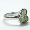 Raw Natural Moldavite Ring | 925 Sterling Silver | Bezel Set | Split Band | Open back | US Size 8.75 | Aus Size R | Green Obsidian | CZ Republic | Intense Personal Heart Transformation | Scorpio Stone | Genuine Gems from Crystal Heart Melbourne Australia since 1986