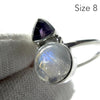 Amethyst Moonstone Ring | Round Rainbow Moonstone and Faceted amethyst Triangle |Good Color and Clarity | 925 Sterling Silver | US Size 5,6,7,8 | Genuine Gems from Crystal Heart Melbourne Australia since 1986