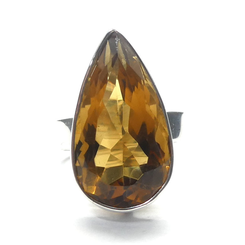 Citrine Ring, Brandy Shade, Faceted Teardrop, 925 Sterling Silver Kt