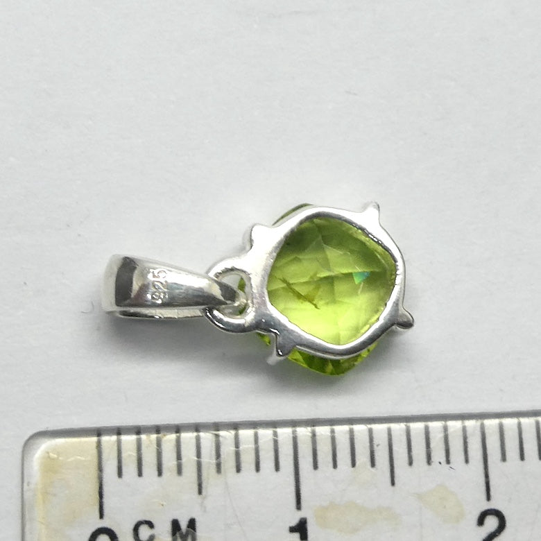 Peridot Pendant | Dainty Faceted Diamond | 925 Sterling Silver|  Claw Set | Open Back | Overcome nervous tension | Joyful Heart | Genuine gems from Crystal Heart Melbourne Australia since 1986