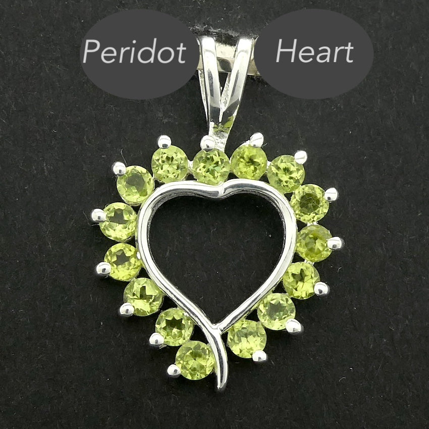 Peridot Pendant | 15 Faceted Rounds of Peroidt in a Heart | 925 Sterling Silver|  Claw Set | Open Back | Overcome nervous tension | Joyful Heart | Genuine gems from Crystal Heart Melbourne Australia since 1986