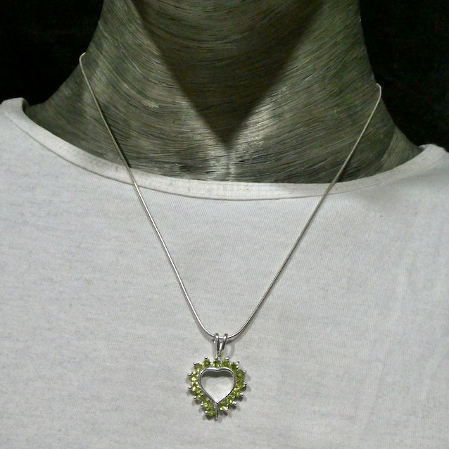 Peridot Pendant | 15 Faceted Rounds of Peroidt in a Heart | 925 Sterling Silver|  Claw Set | Open Back | Overcome nervous tension | Joyful Heart | Genuine gems from Crystal Heart Melbourne Australia since 1986