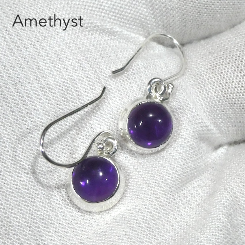 Amethyst Earrings | Cabochon Teardrops | Deep Violet Purple Shade | 925 Sterling Silver | Stepped bezel setting | Open Backs | Genuine Gems from Crystal Heart Australia since 1986