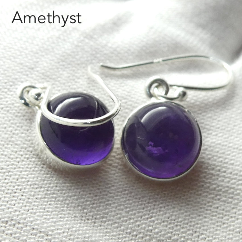 Amethyst Earrings | Cabochon Teardrops | Deep Violet Purple Shade | 925 Sterling Silver | Stepped bezel setting | Open Backs | Genuine Gems from Crystal Heart Australia since 1986