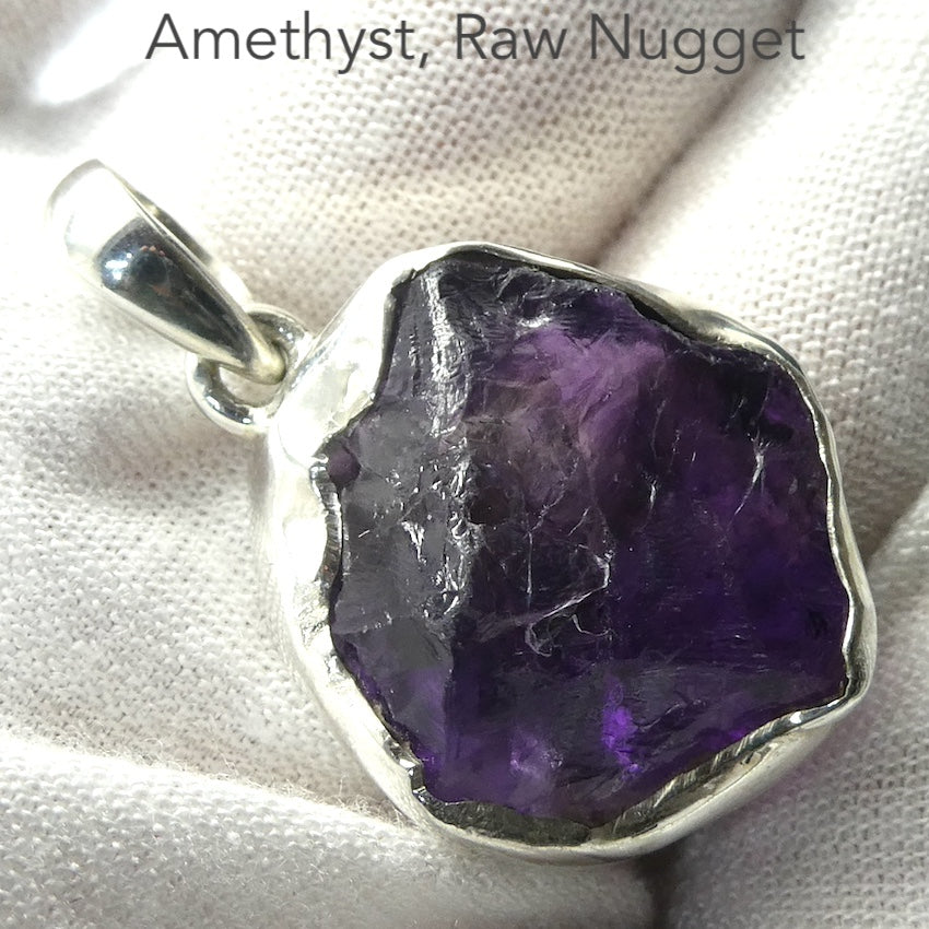 Amethyst Pendant | Lovely Chunk of Raw Gem Quality Amethyst | 925 Sterling Silver | Solid Bezel Set with open back | Genuine Gems from Crystal Heart Melbourne Australia since 1986