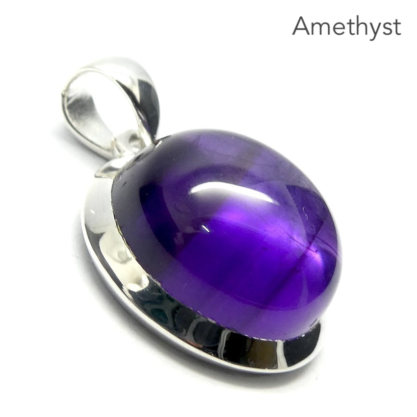 Amethyst Pendant, Cabochon Round, 925 Sterling Silver r1